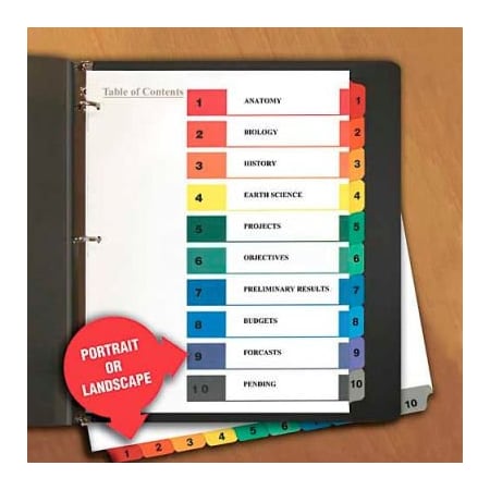 Universal One Table of Contents Dividers, Assorted Color 10-Tab, 1-10, Letter, White, 6/PK UNV24804***